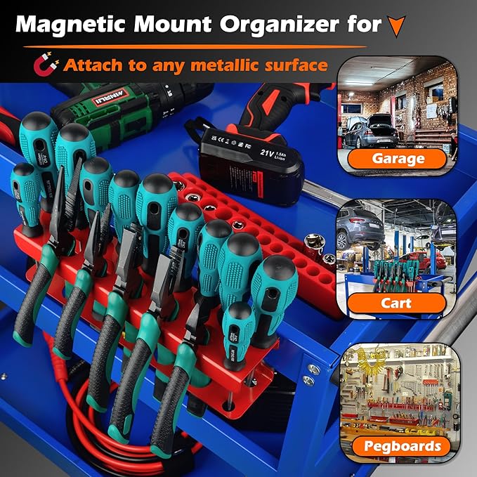 ULIBERMAGNET Magnetic Screwdriver Holder,Heavy Duty Pliers Metal Organizer Rack,Wall Mount Garage Organizer for Screwdriver, Plier, Shears,Tools Holder Rack for Garage,Tool Cart,Pegboards,Workbench