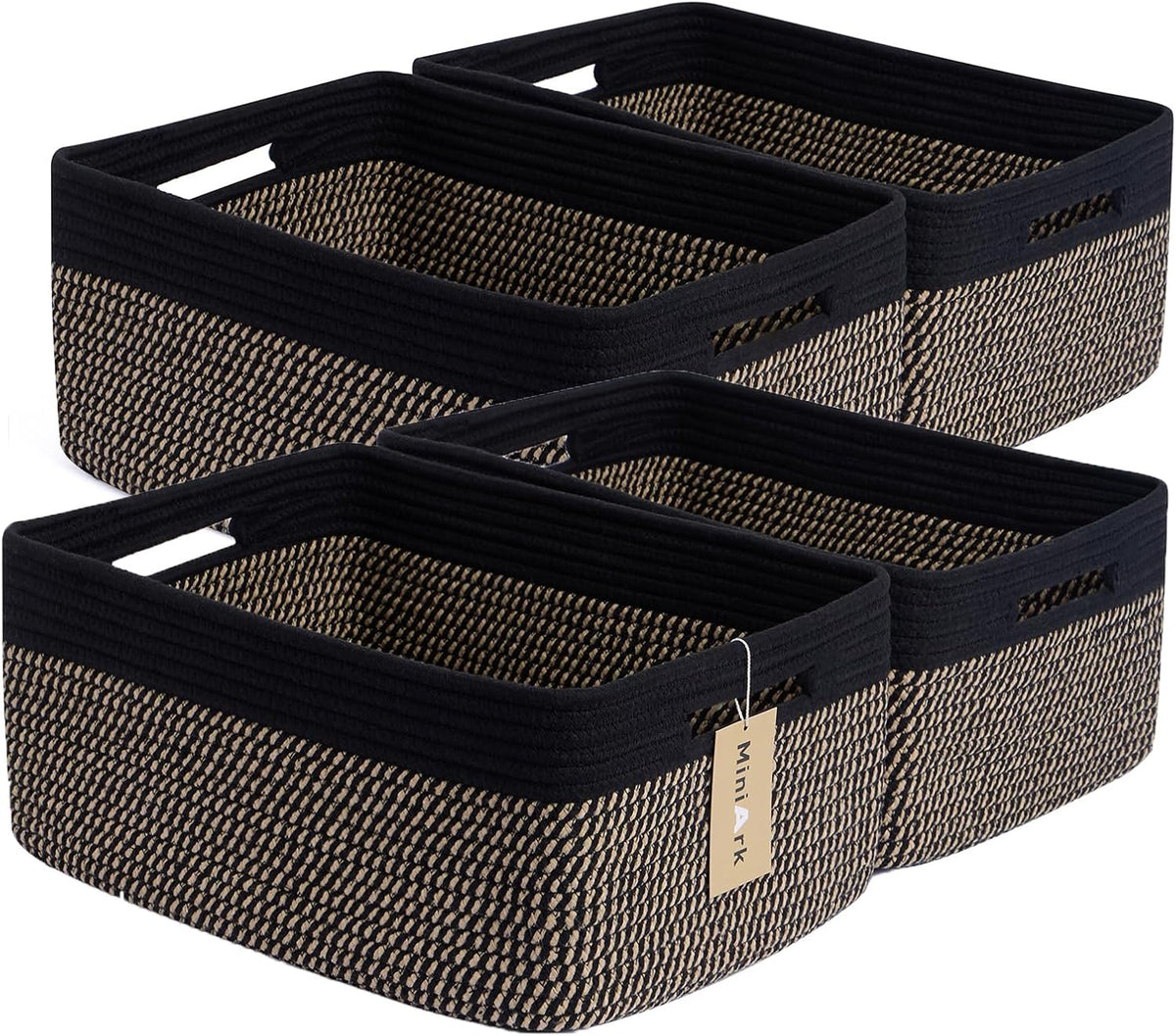Large Storage Baskets for Organizing, Closet Shelf Baskets for Clothes Blanket Towels, Baby Nursery, Toy Bins Box, Woven Rope Baskets, 17 x 13 x 7.5”, 4 Packs Woven Brown