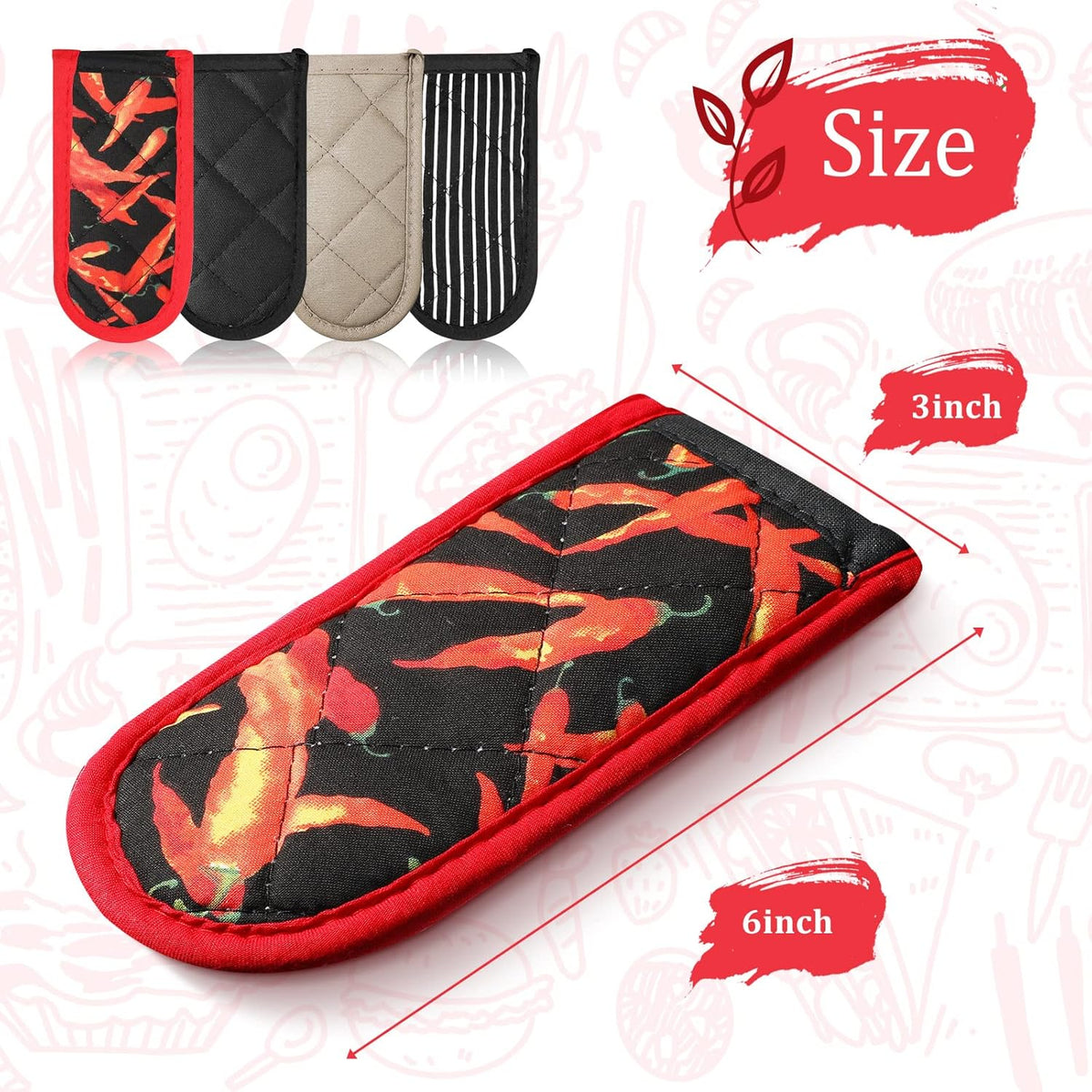 Geiserailie 8 Pieces Pan Handle Sleeve Heat Resistant Pot Sleeve Grip Non-Slip Skillet Pot Holder Machine Washable Cast Iron Handle Cover Cotton Assist Holder, 4 Styles, 3 x 6 Inch(Vivid Style)