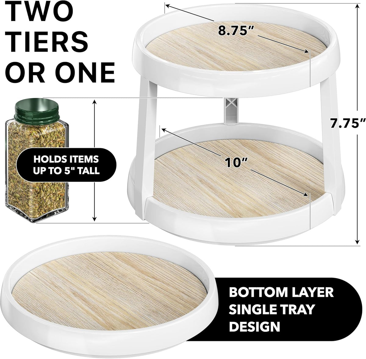 Simple Houseware 2-Tier Lazy Susan Spice Organizer, 10-Inch Diameter, Maple