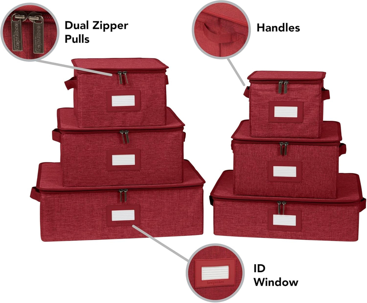 Covermates Keepsakes Dish Storage Box - Stackable, Reinforced Handles, China Storage, Red Heather