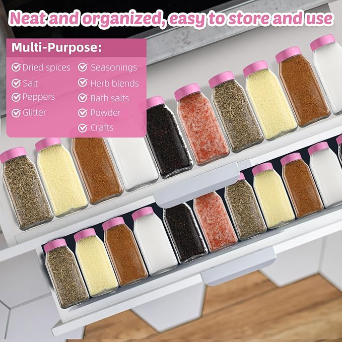 Mifoci 28 Pack 16 oz Plastic Spice Jars with Cap Square Plastic Bottle Containers with Shaker Lids and Stickers Large Seasoning Shaker Empty Powder Storage Container for Storing Salt Herbs (Pink)