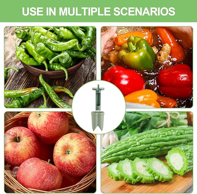 Pepper Corer,Chili Seed Remover Tool,Durable ABS Kitchen Gadget for Bell & Chili Peppers, 2-in-1 Design, Easy Twist Use, Ideal for Home Cooking, Camping(Green)