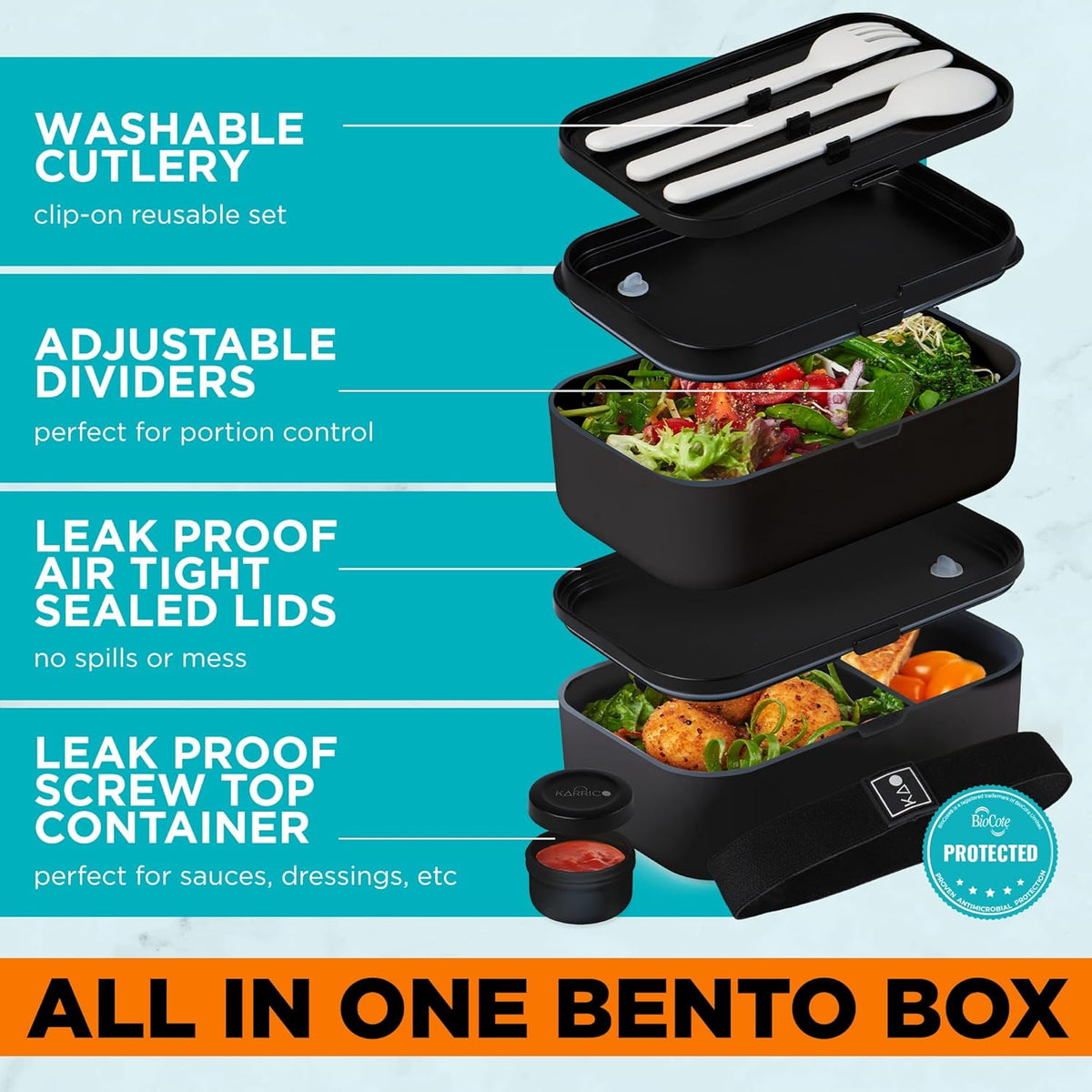 Double Premium Bento Box Adult, 67 fl oz BPA-Free - Black Stackable Lunch Box with Leak-Proof Lids & Dividers, Perfect for Meal Prep, Lunches & Portion Control
