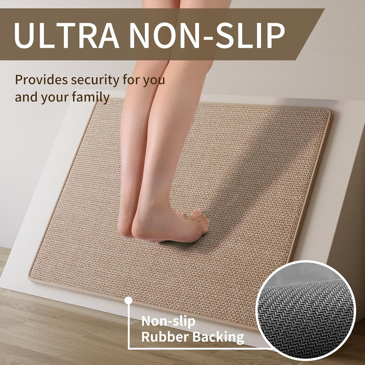 Kitchen Mats for Floor, Super Absorbent Kitchen Rugs Non Slip Washable, Soft Imitation Linen Braided Kitchen Runner Rug, Standing Mat Kitchens Sink Mat, Easy to Clean, Brown 17x71