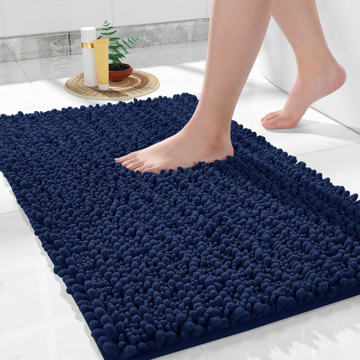 Yimobra Large Bathroom Rugs Non Slip Washable 36x24 Inch - Ultra Soft Absorbent Chenille Bath Mat, Quick Dry Shaggy Floor Carpet for Tub Shower, Navy Blue Home Decor Accessories