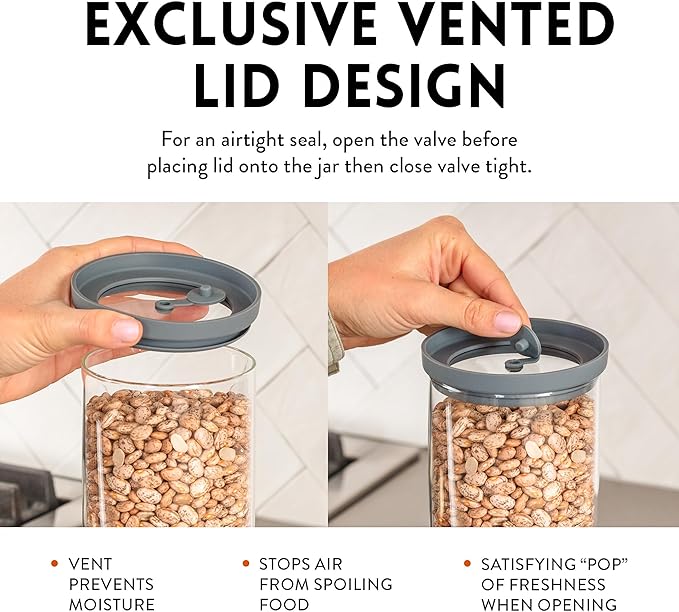 Glass Airtight Food Storage Containers with Silicone and Glass Lids – BPA-Free Jars and Canisters for Pasta Rice Flour, Dry or Wet Foods, Pantry Meal Prep – Set of 5 with Portion Tool