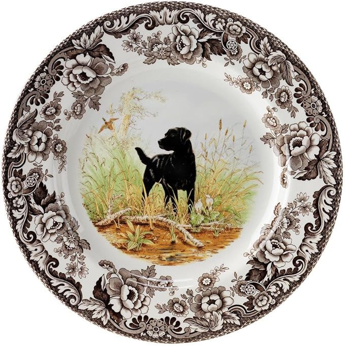 Spode Woodland 10.5 Inch Dinner Plate, Black Labrador - Fine Earthenware, 10.5 Inch Hunting Wildlife Dog Lover Tableware, Dishwasher & Microwave Safe - Made in England, Warm Oven Use