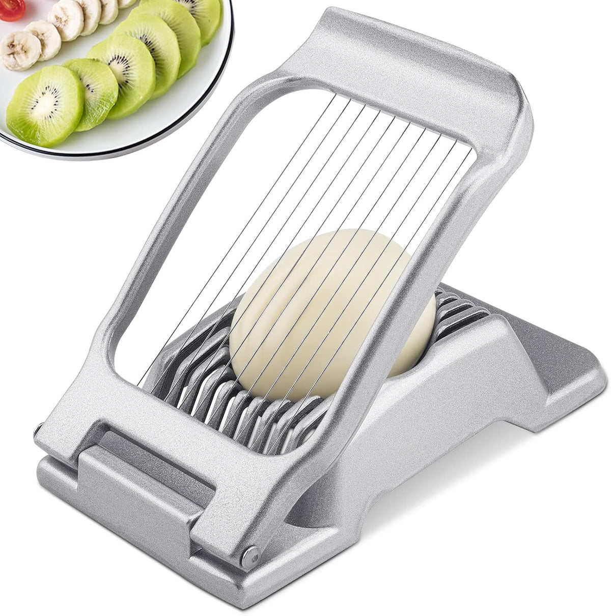 BIBURY Egg Slicer, Egg Cutter for Hard Boiled Eggs, Heavy Duty Aluminium Slicer for Egg Mushroom Strawberry Soft Fruit, Stainless Steel Wires, Dishwasher Safe & Easy to Clean