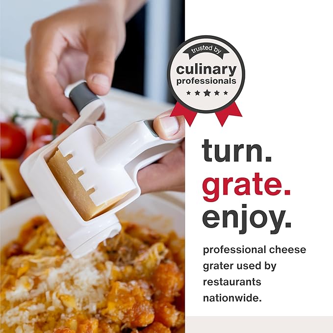 Zyliss Classic Rotary Cheese Grater - NSF Restaurant Certified Handheld Grater - Can be used for Hard Cheese, Chocolate & More - With Comfortable Handle & Easy-to-Clean Drum - White