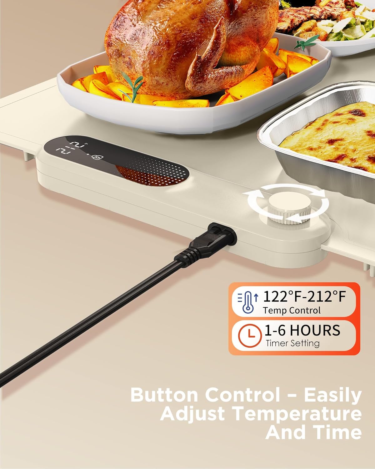 FEPPO Food Warming Mat, (XXL 35”x16”) Electric Warming Trays for Buffets Party, Fast Full-Surface Heating Mat for Food with 19 Level Adjustable Temperature and 6 Hours Timer, Roll Up Food Warmer