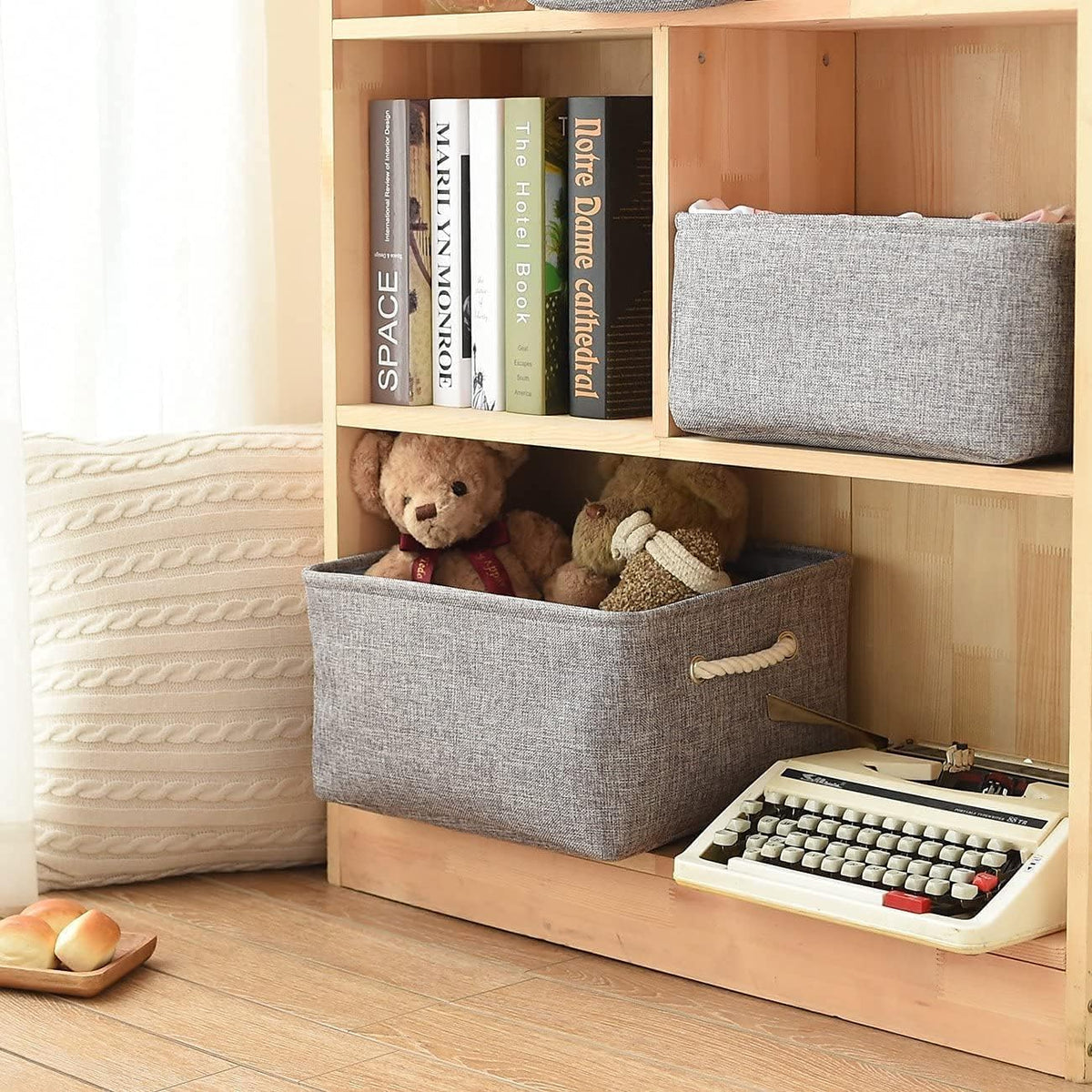 TcaFmac Organization and Storage Basket for Organizing - Large 4 Pack 16x12x8 inch Collapsible Storage Bins for Shelves, Fabric Storage Cubes for Closet Cloth Nursery Toy Books Gifts (Grey)