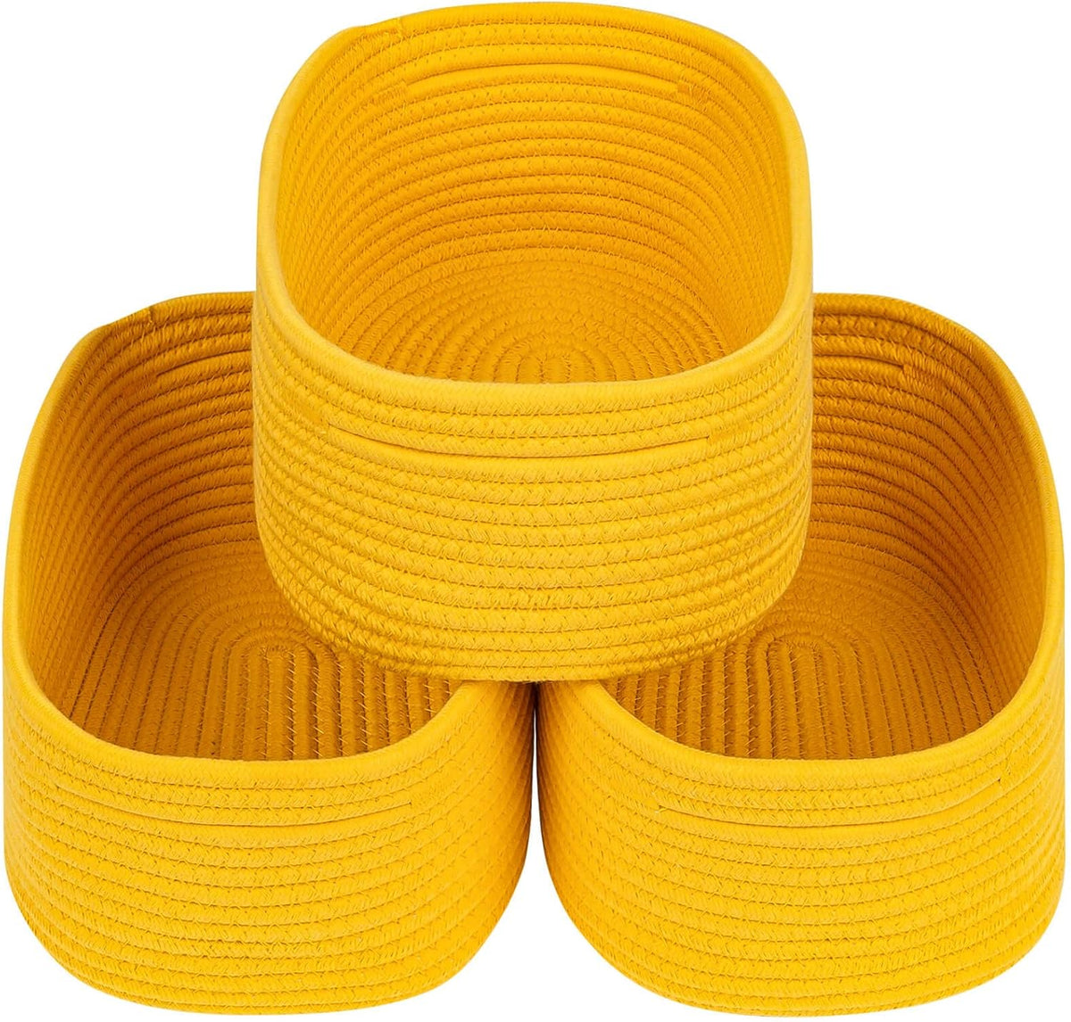 CubesLand Rope Woven Storage Baskets, Small Baby Nursery Organizer Basket, Rectangular Organization/Storage Bins, Closet Shelves Baskets，Empty Gift Basket 3 Packs, Yellow