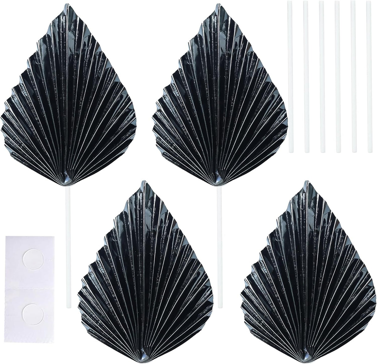 Gyufise 6Pcs Paper Palm Fan Cake Toppers Palm Spear Leaves Fan Cupcake Toppers Cake Insert Decorations Craft DIY Cake Bakeware Decoration for Birthday Party Wedding Party Decor Supplies Light Black