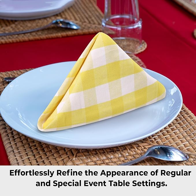 Urban Villa Easter Cloth Napkins 100% Cotton Dinner Napkins Highly Absorbent 20x20 Inches (Set of 12) Yellow White Buffalo Checks Reusable Washable Soft Durable Napkins Ideal for Home Wedding Parties