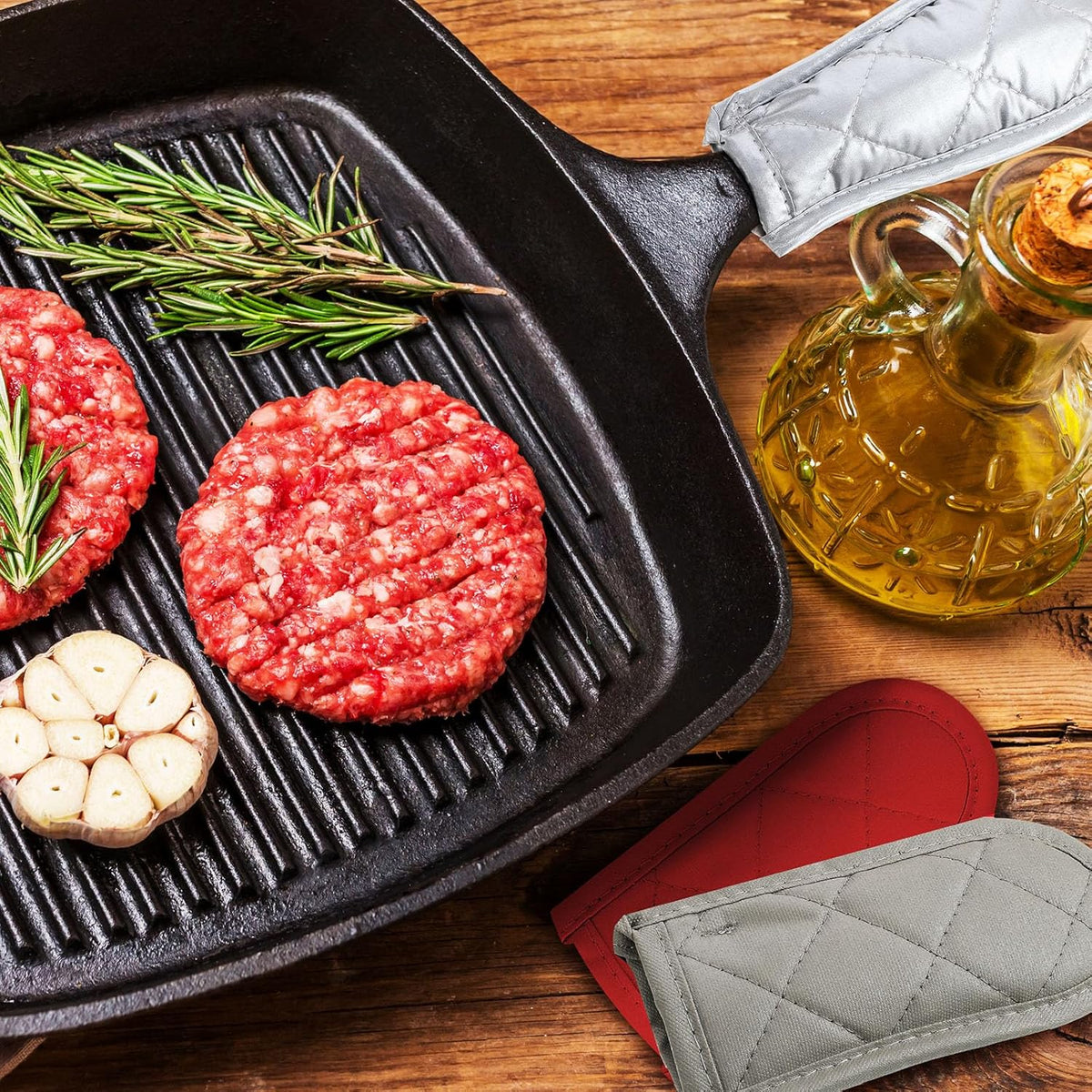 Patelai 4 Pieces Pan Handle Covers Heat Resistant, Hot Handle Holders Non Slip Pan Sleeves Cast Iron Skillet Holder Covers for Home Kitchen Cooking Tools (Elegant Styles)