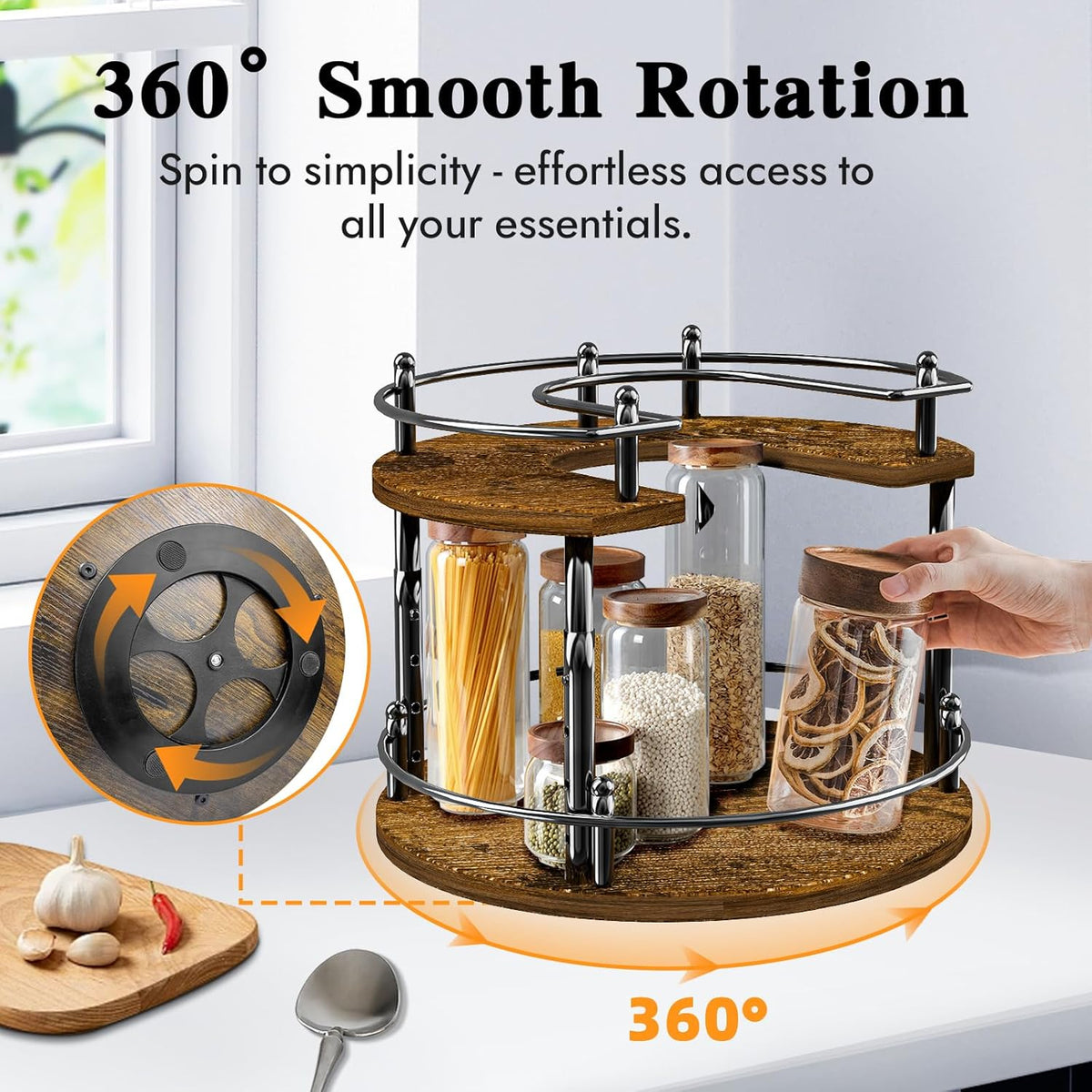 2-Tier Lazy Susan Organizer Turntable Spice Organization U-Shape 11.8" Rotating Spice Rack Height Adjustable for Cabinet, Pantry, Kitchen Countertop, Party