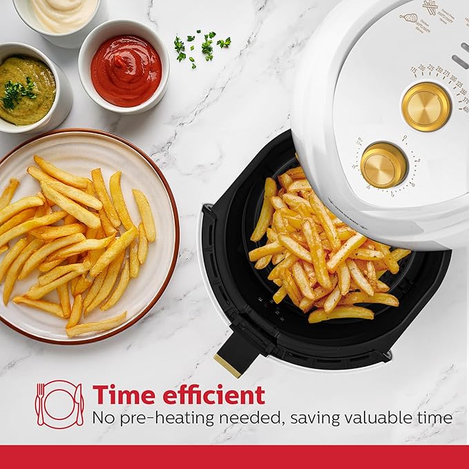 Holstein Housewares 4.8QT Air Fryer Golden Elegance. Hot Air Technology & PFOA Free Non Stick Coating for Less Oil Use with Led Display. No Pre Heating, Fry, Bake, Grill and Roast. White & Gold