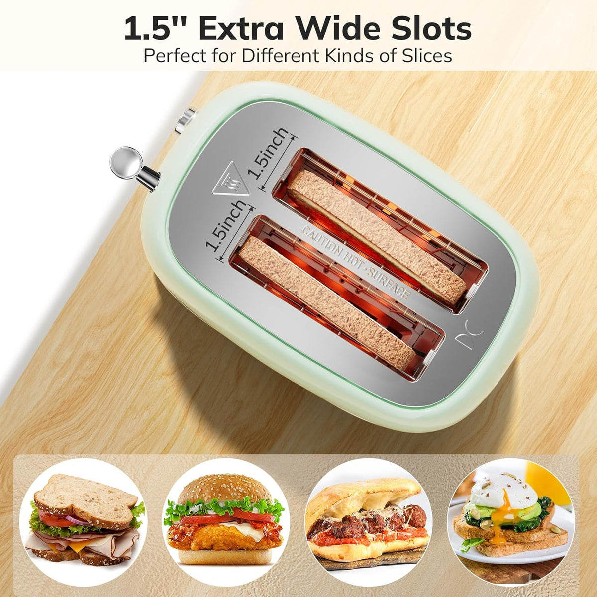 Toaster 2 Slice Stainless Steel Toaster Retro with 6 Bread Shade Settings, Bagel, Cancel, Defrost Function, 2 Slice Toaster with Extra Wide Slot, Removable Crumb Tray