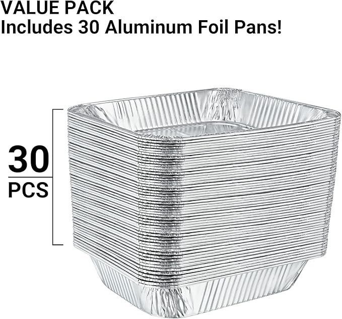 Aluminum Pans Half Size, 9X13, Extra Heavy Duty Disposable Foil Pans For Baking (30 Pack) Roasting & Chafing, Deep Tin Foil Bakeware, Steam Table Tray, Cookware, Food Prepping, Cake & Oven Pan