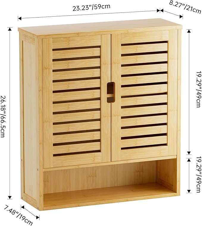 SMIBUY Bathroom Cabinet Wall Mounted, Bamboo Over-The-Toilet Storage Organizer, Space Saver Medicine Cabinet with 2 Door and Adjustable Shelves (Natural)