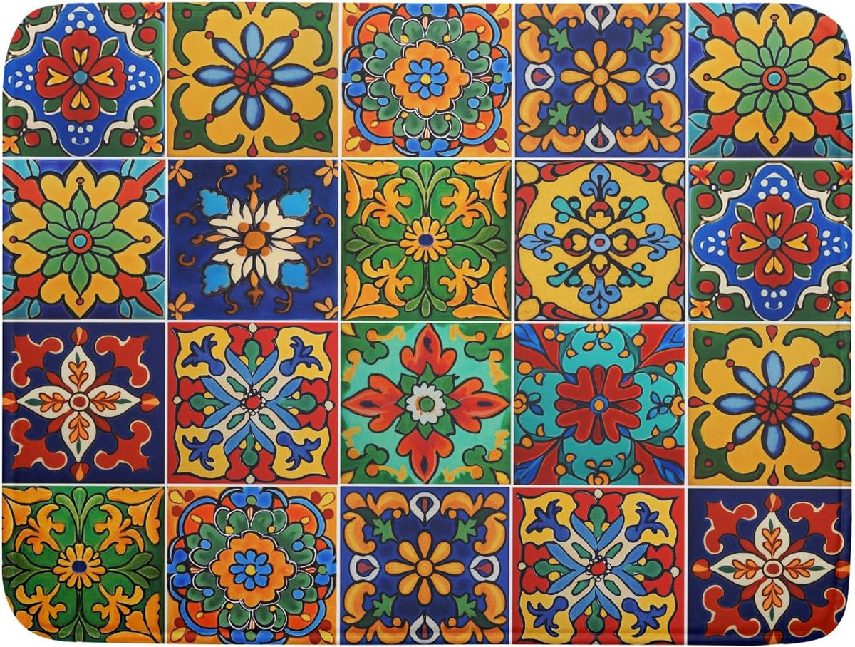 Mexican Tiles Dish Drying Mat for Kitchen Counter Absorbent Microfiber Dish Drying Pad Kitchen Gadgets Multi-use