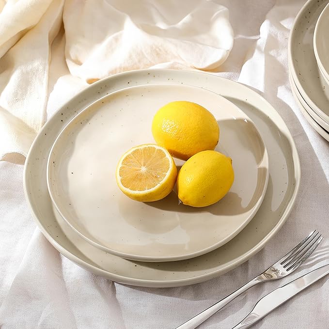 Stone Lain Mirella 4-Piece Dinner Plate Set Stoneware, Dishwasher and Microwave Safe, Beige