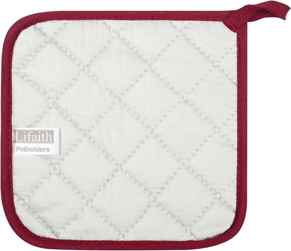 100% Cotton Kitchen Everyday Basic Terry Pot Holder Heat Resistant Coaster Potholder for Cooking and Baking Set of 5 Wine