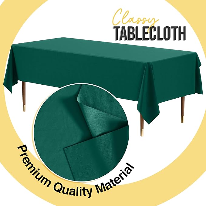 Exquisite 66% Thicker Premium Plastic Table Cloth Rectangle Table Cover 0.5 Mil 6 Pack Dark Green Table Cloth 54 Inch x 108 Inch Disposable Tablecloth Won't Tear Easily Like Cheap Thin Brands