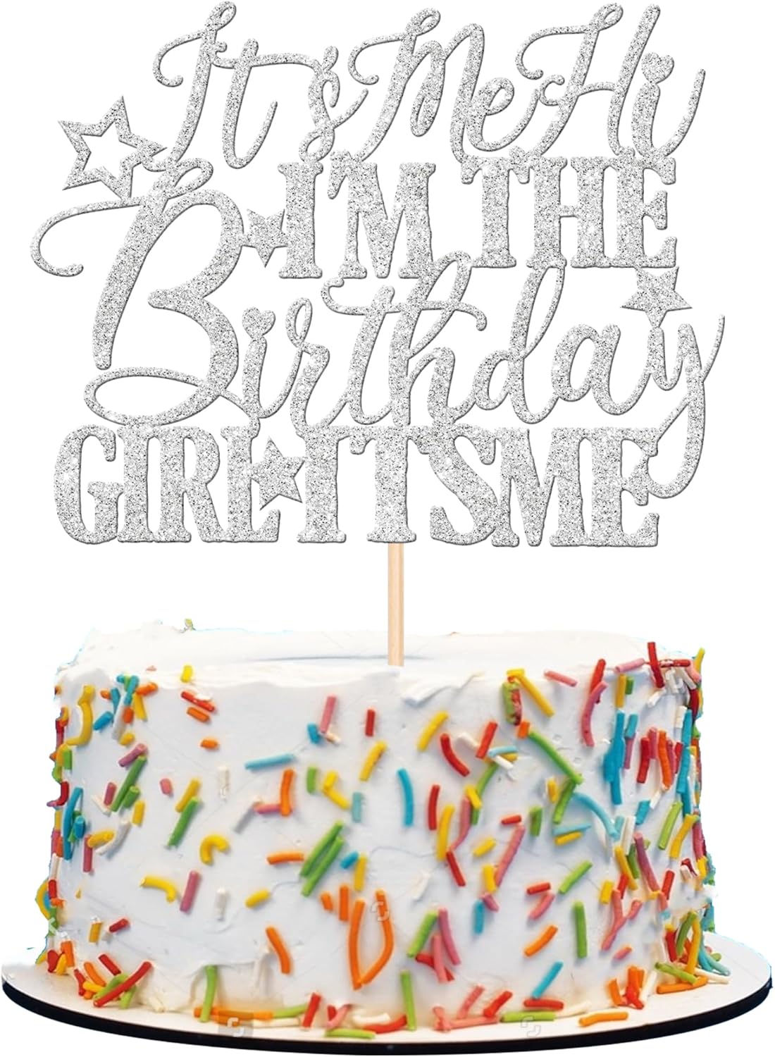 1 PCS It's Me Hi I'm the Birthday Girl It's Me Cake Topper Glitter Music Singer Cake Pick for Funny Hip Hop Singer Girls Birthday Party Cake Decorations Supplies Silver