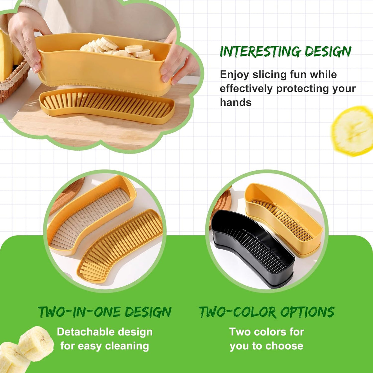 Fruit Slicer Banana Cutter, Strawberry Slicer, Cucumber, Speed for Egg Hot Dog Grape, Strawberry Cutter kitchen gadget(Yellow)