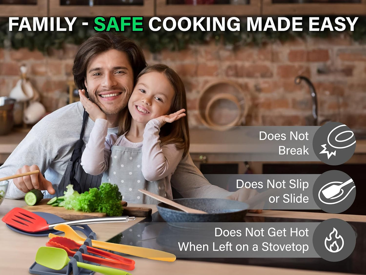 Silicone Spoon Rest for Stove Top, Set of 2 - HEAT RESISTANT, EASY TO CLEAN Kitchen Spoon Rest for Kitchen Counter, Holds XL Utensils, Safe on GLASS & INDUCTION Cooktops, DOESN’T BREAK if Dropped