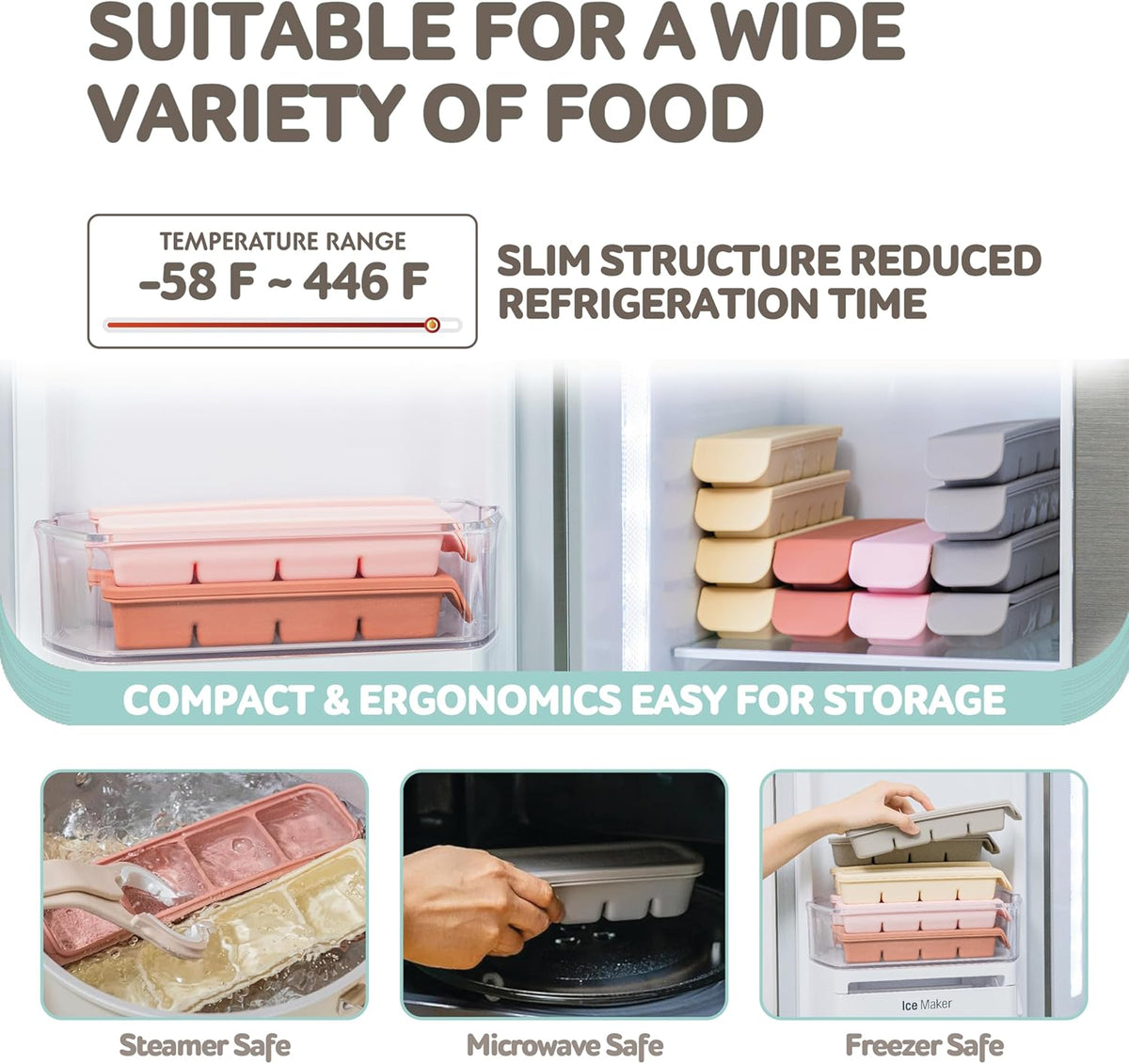 Silicone Freezer Trays with Lid,2ea 0.7oz 12 Cube-Leak Proof Silicone Freezer molds for Homemade Baby Food Breastmilk, Purees, Vegetables, Fruit, Baby Food Jars Ice Tray with Lid BPA Free Beige