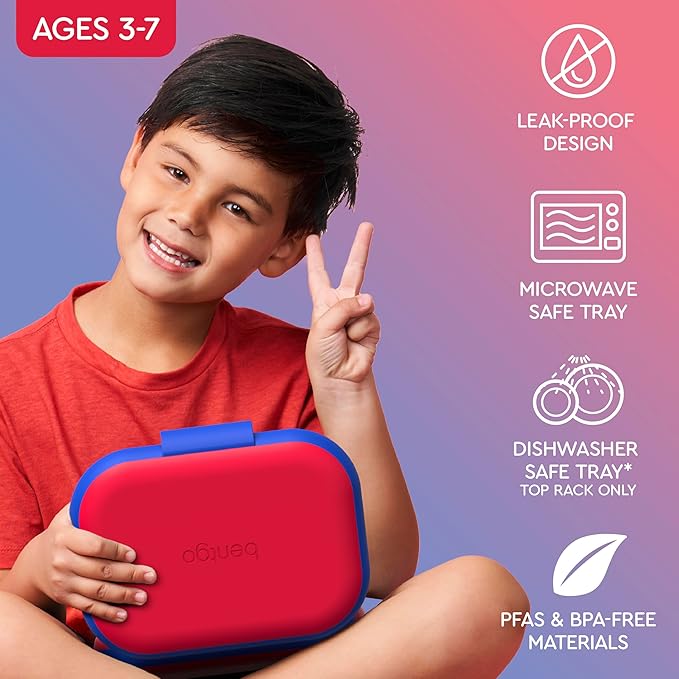 Bentgo Chill Kids Leak-Proof Lunch Box - 4-Compartment Bento Box with Built-In Ice Pack, 3.3 Cup Capacity, PFAS & BPA-Free, Microwave & Dishwasher Safe, Ideal Size for Ages 3 to 7 (Red/Royal)