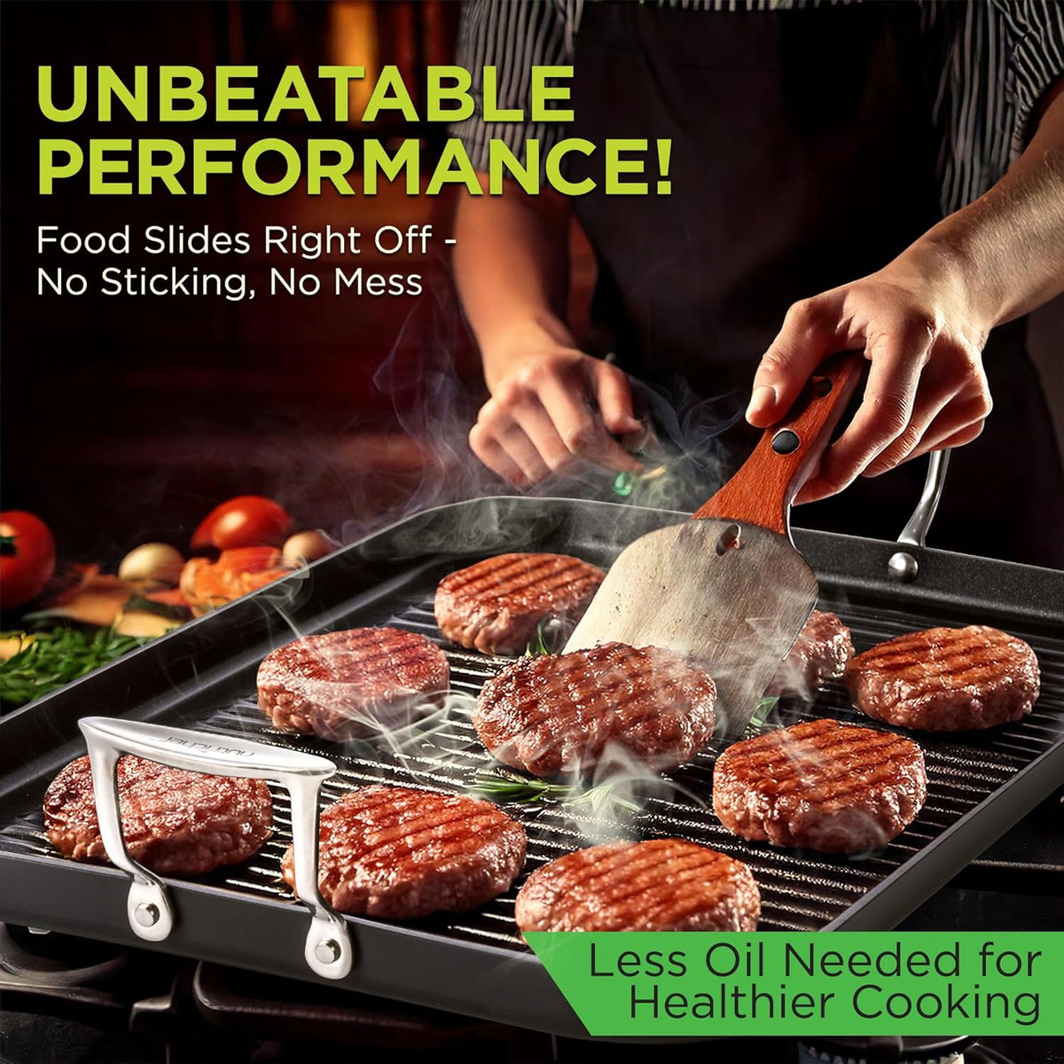 NutriChef 20"x13" Stove Top Grill Pan - Double Burner, Hard-Anodized Non stick Grill & Griddle Pan