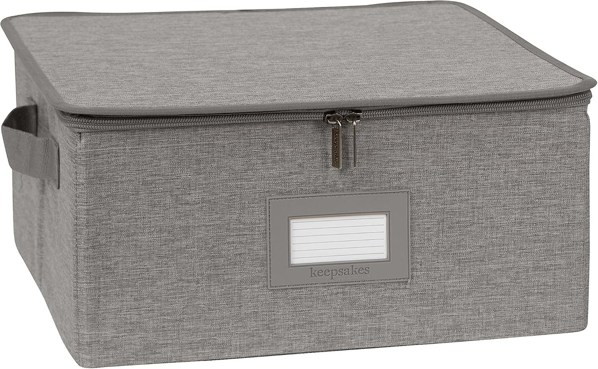 Covermates Keepsakes Dish Storage Box - Stackable, Reinforced Handles, China Storage, Grey Heather