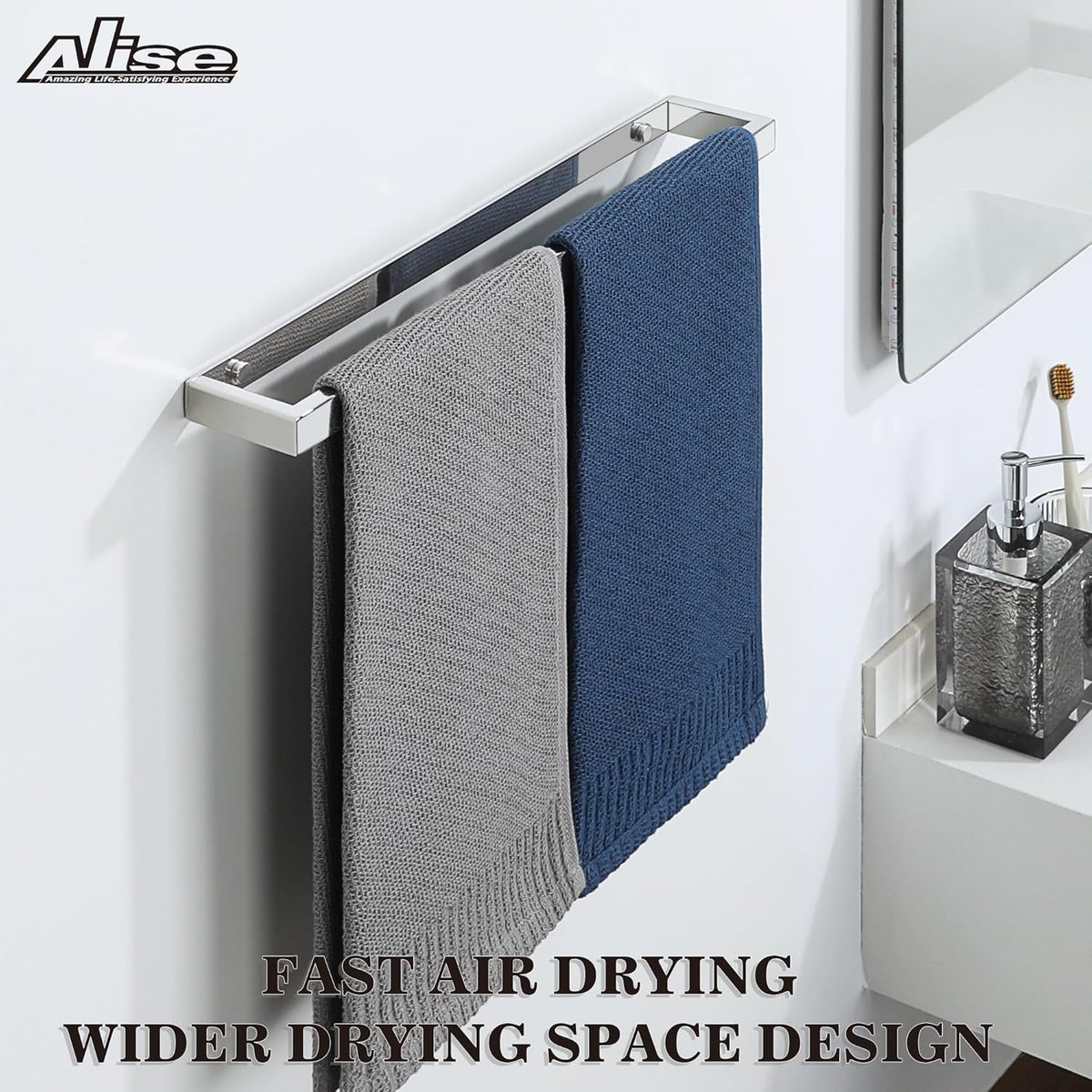 Alise Bath Towel Bar,Wall Mount Towel Holder Towel Rack Towel Hanger for Bathroom Lavatory,16 Inch SUS304 Stainless Steel Towel Rail,Polished Chrome GJF040-C