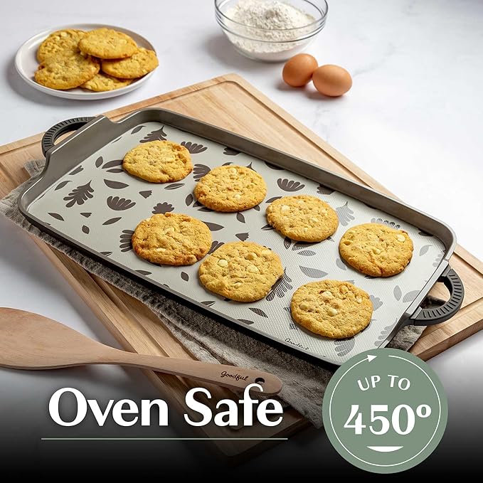 Goodful All-in-One Double Burner Griddle, Ceramic Nonstick, Durable Cast Aluminum, Oven Safe and Dishwasher Safe, Made without PFAS, PFOA, PFOS & PTFE, 18-Inch x 11-Inch, Graphite