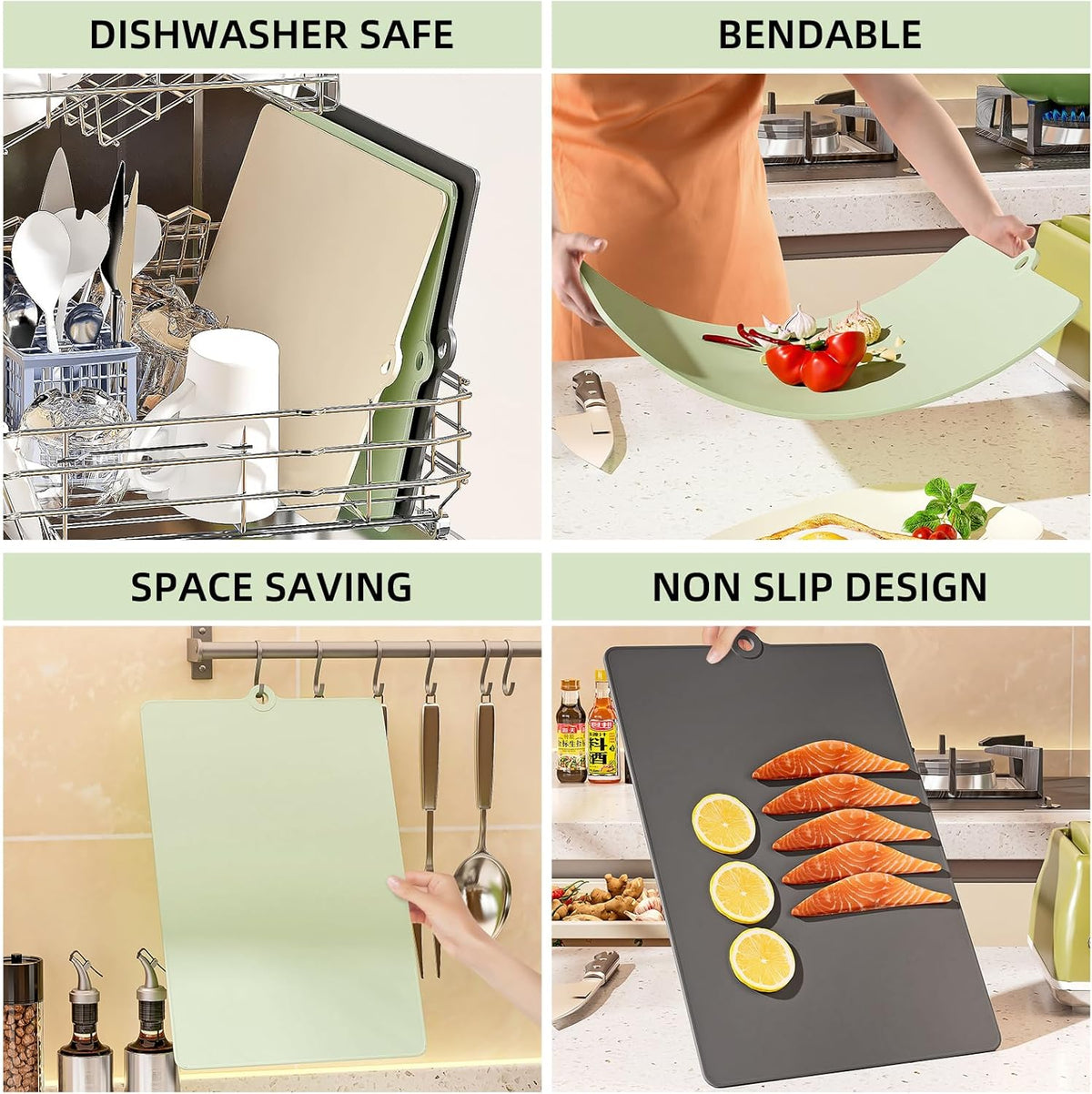 TPU Cutting Boards for Kitchen, Plastic Chopping Board Set of 3, Flexible Cutting Mat Double Sided Food Grade, Dishwasher Safe for Chopping Meat, Veggies, Fruits, Camping, BPA Free, 14.6"x9.84"x0.2"
