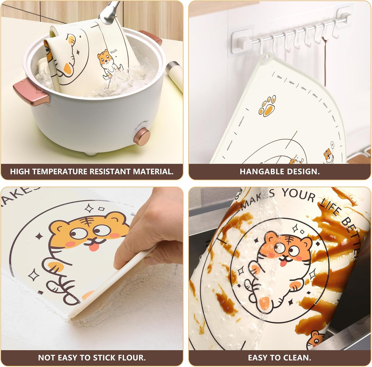 34x24 Inch Extra Thick Silicone Pastry Board, Silicone Baking Mat with Measurements, Non-slip Silicone Mat, Kneading Counter Mat, Non-Stick Dough Mat with Edge Heightening