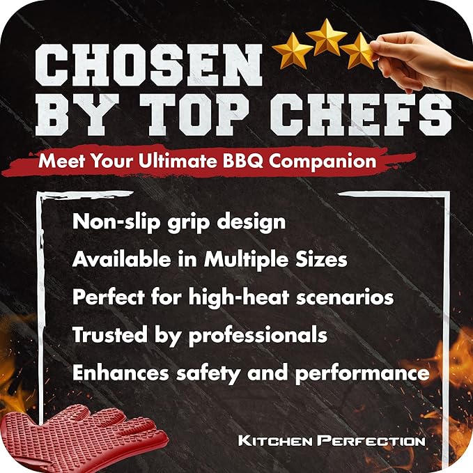 KITCHEN PERFECTION S Silicone Smoker Oven Gloves -Extreme Heat Resistant BBQ Gloves -Handle Hot Food Right on Your Grill Fryer Pit|Waterproof Oven Mitts |Superior Value Set+3 Bonuses