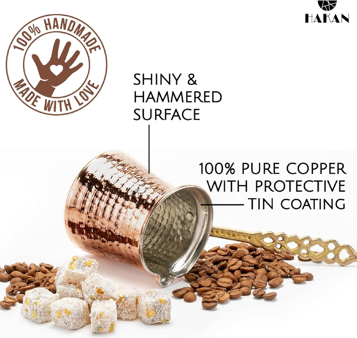 Hakan Turkish Coffee Pot | Stove Top Water Boiler, Coffee Maker, Butter, Chocolate & Milk Warmer | Even and Quick Heat with Handcrafted Copper Material | Coffee Gifts Idea, 10.5 Oz (310 cc)