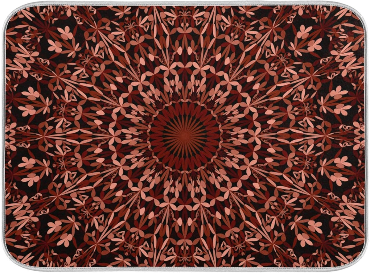 Super Absorbent Dish Drying Mat, Microfiber Fast-Drying Dish Mat, 16" x 18", Kitchen Dish Drying Pad, Mandala Maroon Boho