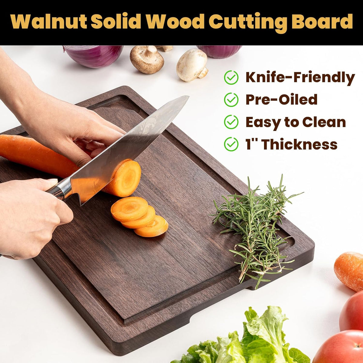 Heimlove 20x15 Walnut Cutting Board, Wooden Cutting Boards for Kitchen, Large Butcher Block Cutting Board, Wood Cutting Boards for Kitchen with Juice Groove, Gift for Festival, Wedding(Gift Box)