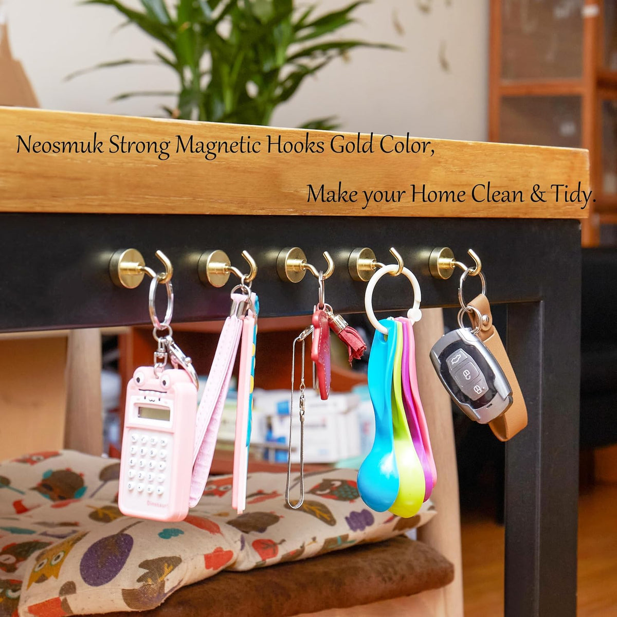 Neosmuk Magnetic Hooks,Heavy Duty Earth Magnets with Hook for Refrigerator, Extra Strong Cruise Hook for Hanging, Magnetic Hanger for Cabins, Grill (Gold, Pack of 10)