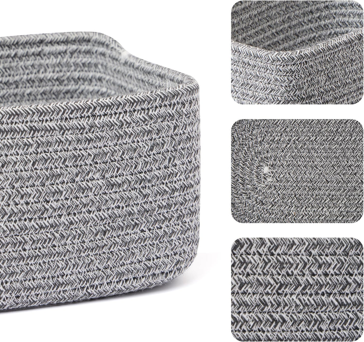 Small Storage Baskets for Organizing | Closet Organizer Bins | Shelf Toy Basket | Woven Rope Baskets | Cube Decorative Box | Shallow Basket | 11.5x7.5x4.7” | 3 Packs Mixed Grey