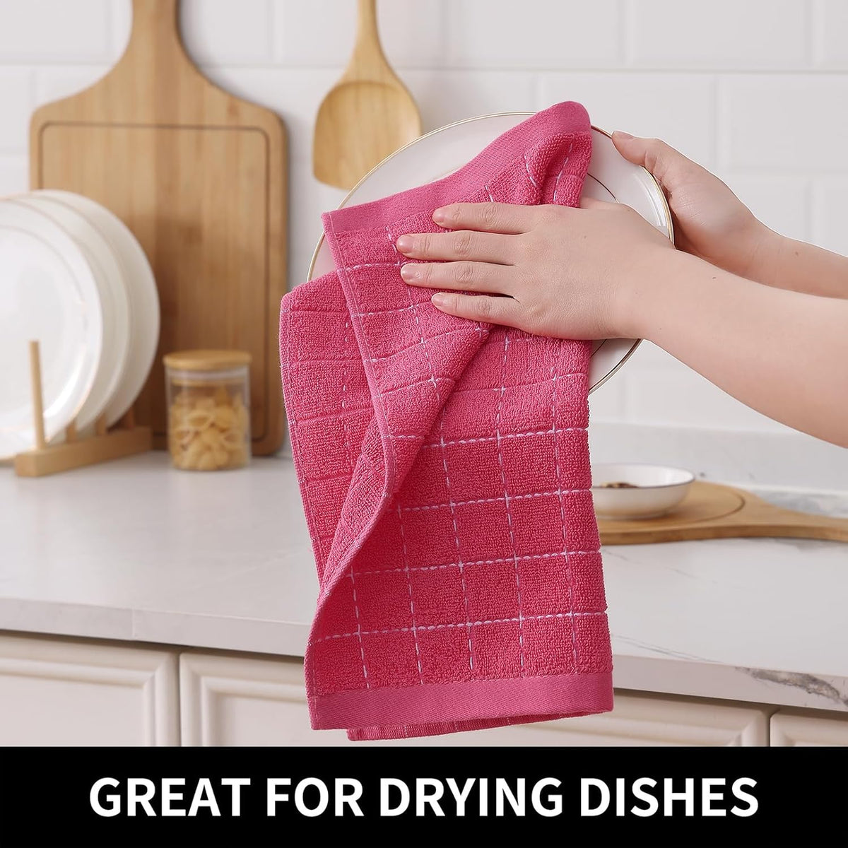 Homaxy 100% Cotton Terry Kitchen Dish Cloths, Ultra Soft and Absorbent Dish Towels for Kitchen, Suitable for Drying and Washing Dishes, 8 Pack, 12 x 12 Inches, Rose Red