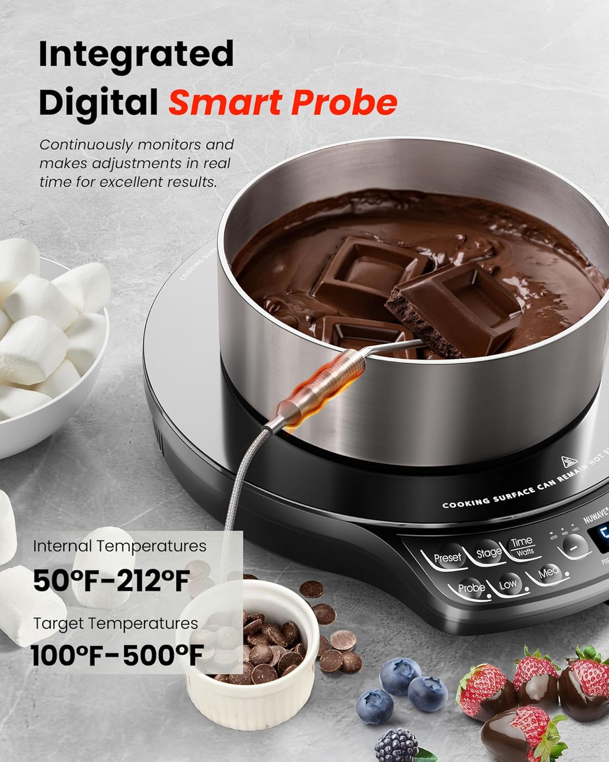 Nuwave Portable Induction Cooktop Diamond with Probe, Advanced Countertop Burner, 91 Temps from 100°F to 500°F, 12”Shatter-Proof Ceramic Glass & 6.5”Heating Coil, Ideal for RV Camp,Small Apt,Travel