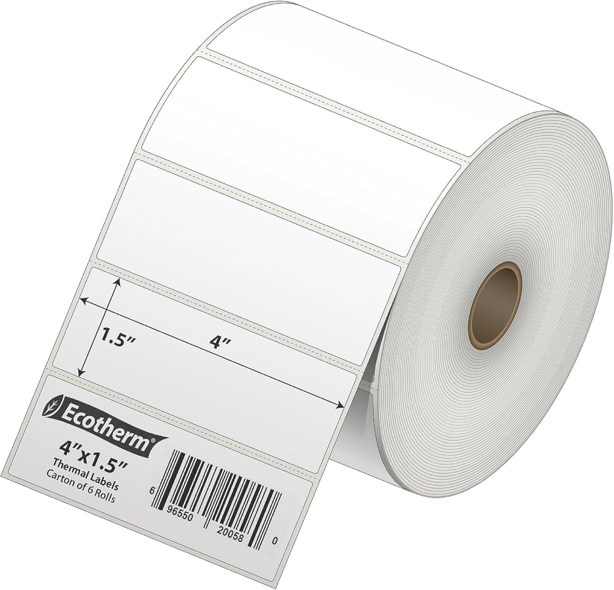 4" x 1.5" Thermal Labels | 6 Rolls | 10800 Labels | fits Zebra, Munbyn, Rollo, Godex, Arkscan, iDPRT, Offnova Thermal Label Printers and More | Blank White Adhesive Stickers by Ecotherm