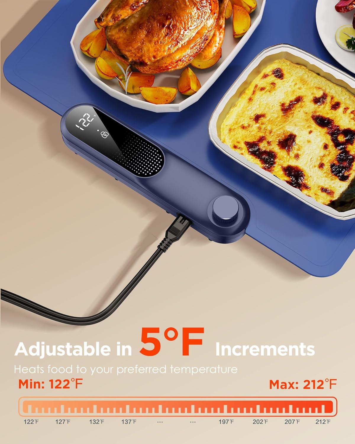 FEPPO Food Warming Mat, (XXL 35”x16”) Electric Warming Trays for Buffets Party, Fast Full-Surface Heating Mat for Food with 19 Level Adjustable Temperature and 6 Hours Timer, Roll Up Food Warmer